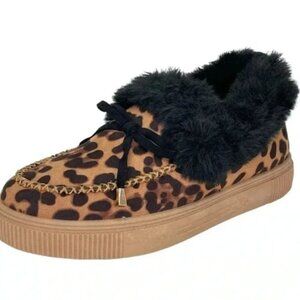 Journee Collection Midnight Leopard Fur Trim Loafers